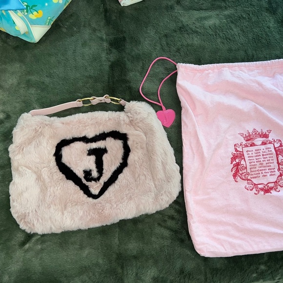 JUICY COUTURE Pink Rabbit Fur & Leather Viva La Juicy Bag Vintage Rare! NEW! - Picture 3 of 14